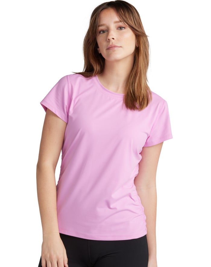 Champion Womens T-Shirt NZ - Soft Touch Ruched Side Pink ( 5736-GSNXL )